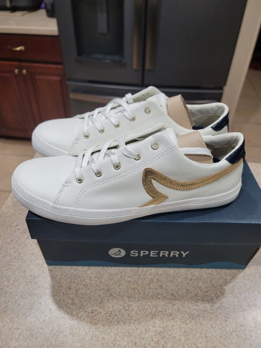 Sperry Women’s Sandy LTT Leather Sneakers – White/Platinum